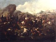 Battle among Christians and Turks. Oil-painting,